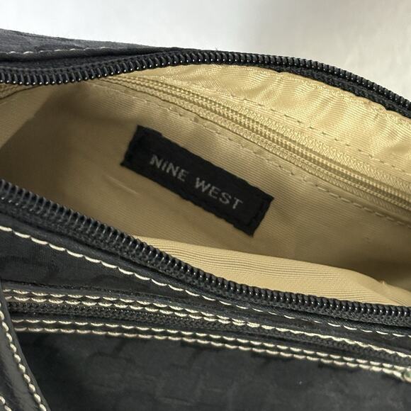 Vintage Y2k Nine West Mini Handbag Black Canvas Faux Leather Handle - Picture 8 of 10